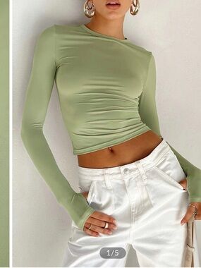 Commense Semi-Sheer Long Sleeve Crop Top NWT LARGE